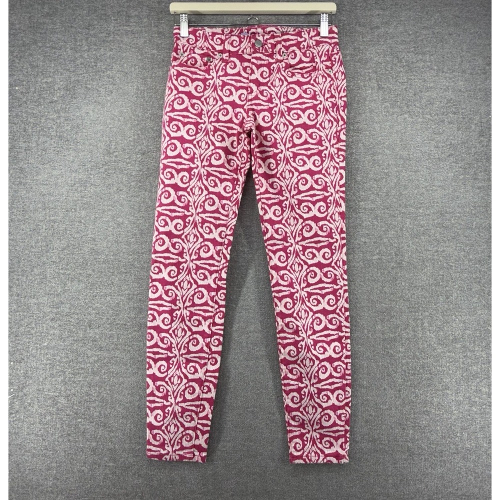 Vineyard Vines Salt Island Skinny Jeans Women Size 0 Pink Tile Print Denim